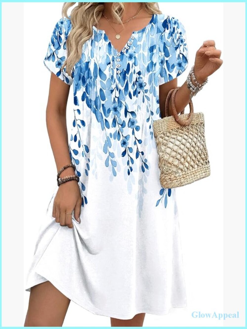 Casual Summer Mini Dress with Pockets V-Neck A-Line Short Sleeve Sundress